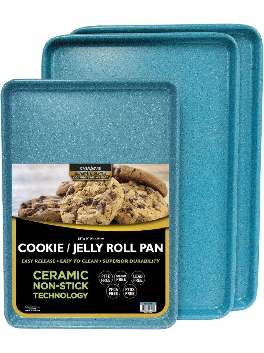 Ultimate 3pc Cookie Sheet Set - Nonstick Blue Granite Baking Trays for Perfect